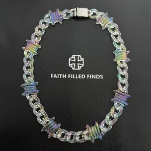 FaithFilledFinds Opal Barbed Wire Chain Necklace , TikTok Trend Hip Hop Style Jewelry for Men, Women, Boys & Girls, Daily Wear Streetwear Necklace, Alternative Fashion Chain for Birthday Gifts, Parties, Christmas Gift