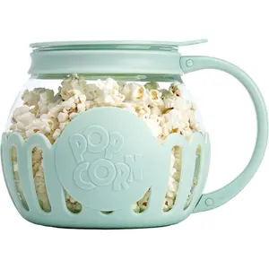 Patented Micro-Pop Microwave Popcorn Popper, 1.5-qt Temperature-Safe Glass, 3-in-1 Lid for Kernel Measuring & Butter Melting, BPA-Free, Dishwasher-Safe, Aqua Specialty Kitchen Appliance