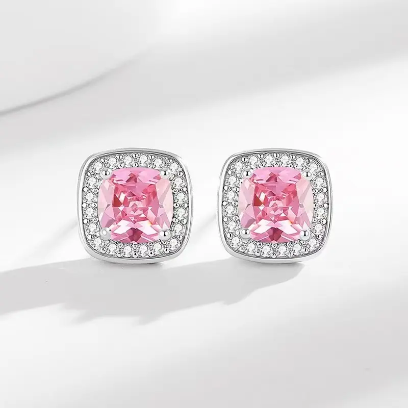 Women's Pink Zircon Stud Earrings - Sparkling Gem Fashion Accessory, Exquisite Craftsmanship, Lightweight and Comfortable, Ideal Unisex Gift ...