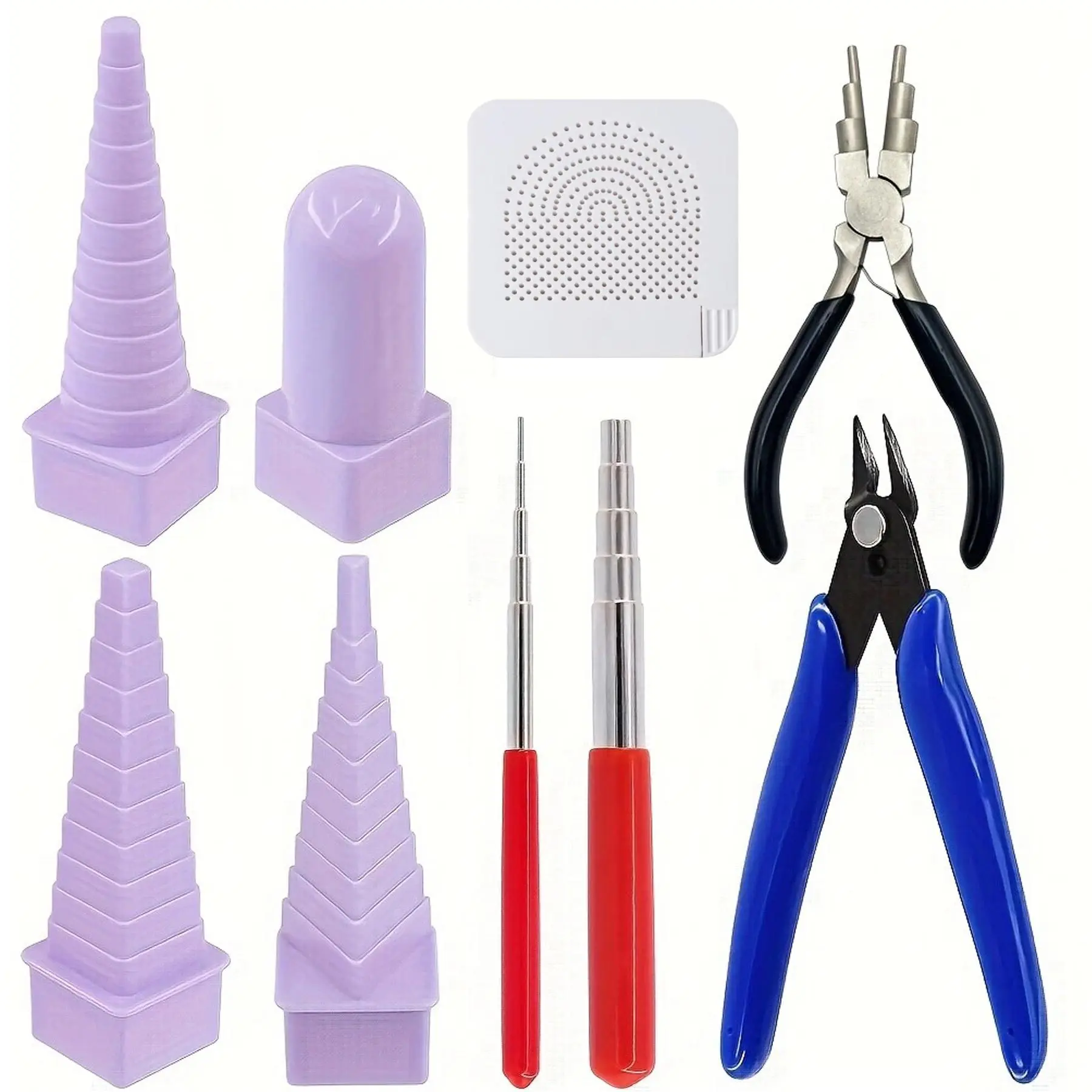 DIY Beading Tool Set, Jewelry Making Kit with 9 Pieces, Round Cutter Scissors, Wire Wrapping Tools for Crafters, Plastic Mandrels, Beaded Bracelet Making Kit, Beading Kits