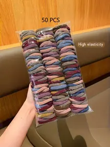 Women's Solid Color Elastic Hair Bands, 50pcs Gentle Hair Accessories, Versatile for Casual Ponytails & Braids, All-Season Daily Use, Hair Ties, Elastic Hair Accessory, Scrunchie