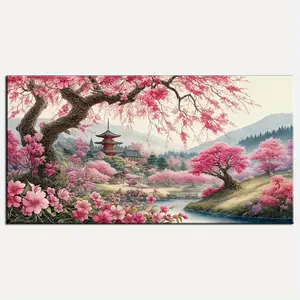 DIY 1pc 80x40cm Japanese Sakura Tree Landscape 5D Diamond Painting Cherry Blossom Landscape Full Diamond Embroidery Mosaic Cross Stitch Kits Embroidery Design