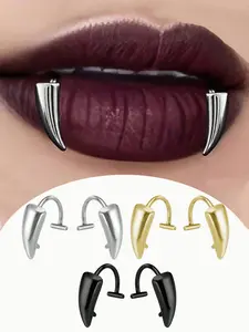 Gothic Stainless Steel Vampire Teeth Lip Rings Set, Vampire Fangs, Unique Halloween Cosplay Accessories, Unisex Party Body Jewelry for Men & Women