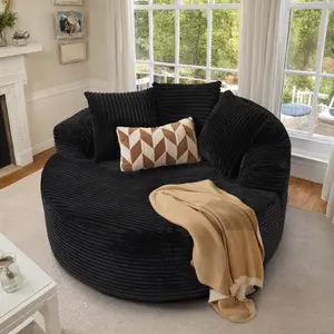 Boneless Round Chair Lounge Chaise Indoor, Upholstered Corduroy Deep Seat Cloud Large Circle Sofa Chair, No Assembly Required, Fluffy Modern Sleeper Sofa Bed for Reading, Living Room, Bedroom,Apartment