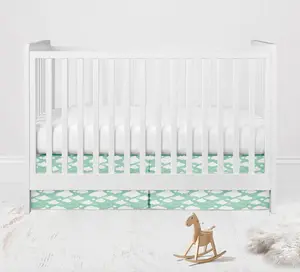 Bacati Clouds in the City Clouds Crib Skirt Dust Ruffle - Mint