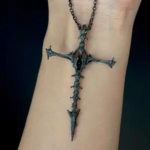 Diablo Skull Skeleton Cross Pendant Necklace Vintage Fashion Old Fashionable Men's Necklace