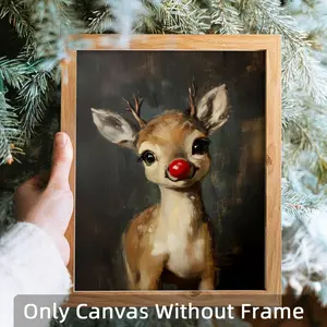1Pc Optinal Frame Rudolph the Red-Nosed Reindeer Canvas Poster, Christmas Wall Art, Rustic Artwork Wall Painting For Gift, Moody Vintage Wall Picture for Living Room, Bedroom, Dining Room, Dorm, Bathroom, Home and Office Wall Decor