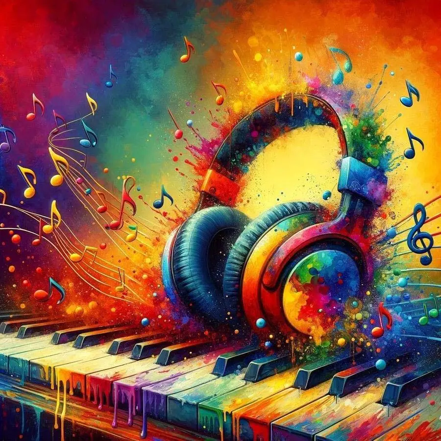 5D DIY Full Drill Round Diamond Painting - Diamond Art Painting Kit, Craft, Diamond Art Tools Headphones Piano Notes Mosaic, Canvas - DIY Home Wall Decor, Perfect for Halloween, Christmas, Birthday Gifts