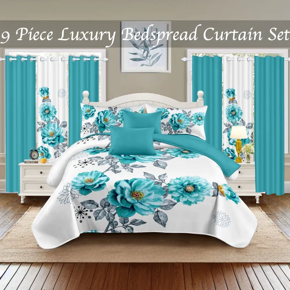 9-Piece Bamboo Fiber Microfibre Thick-Touch Bedding & Curtain Set - Upgraded Luxury All-Seasons Set with Gift Bag, for Home & RV Use (Ideal Gift for Kids)