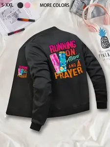 Fashionable Trendy Personalized Printed Graphic Baseball Jacket Coats: Unisex Daily Casual Sports Versatile Outerwear Long Sleeves, Zipper Design, Retro Style, Ultra-Comfortable Fitted Fit, Must-Have for Casual Outfits