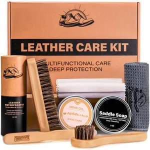 Leather Boot Care Kit -  Oil, Saddle Soap for Leather, Shoe Brush,  Wax, Leather Cleaner and Conditioner