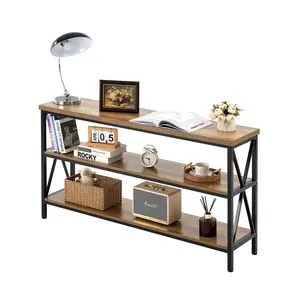 Summervibes VEVOR Narrow Console Sofa Table, 55.1 inches Behind Couch Table, 3-Tier Long Entryway Table and Skinny Hallway Table, Narrow Sofa Table with Metal Frame, for Entryway, Hallway, Living Room Bedroom