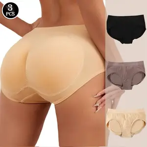3 Pcs Women's Solid Color Shapewear Panty, Casual Breathable Comfortable Fit Butt Lifter, Women's Shapewear Bottoms