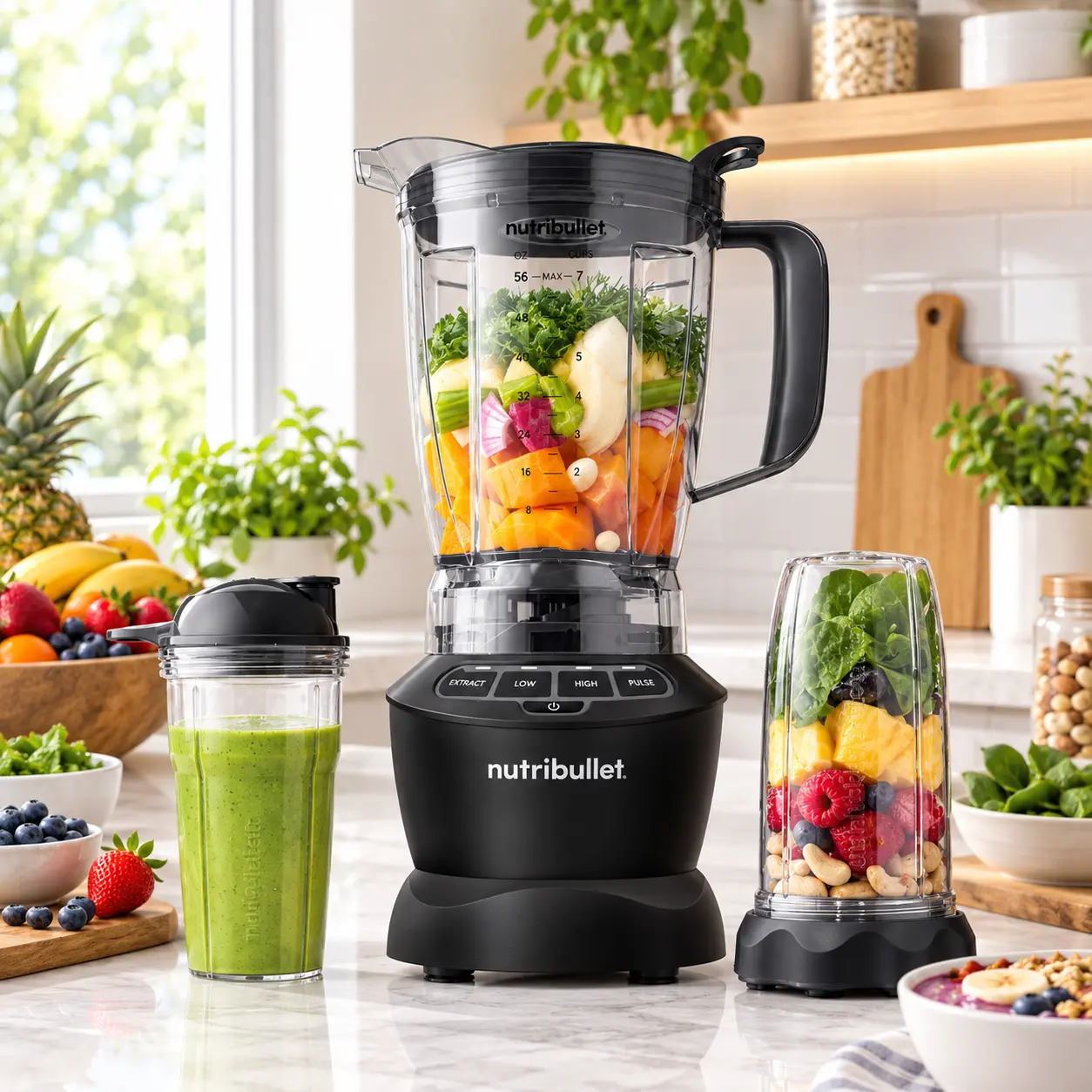 nutribullet Blender Combo with Serve Cups, NBF10500AK Matte Black, 1000W