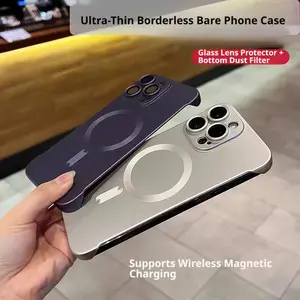 Frameless Magnetic iPhone Case with Metallic Finish, Ultra Slim, Built-in Lens Protector, Compatible with iPhone 15/16/17