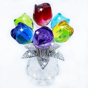 Rainbow Color Crystal Rose Statue, Minimalist Desktop Table Decor, Unique Romantic Valentine’s Day Gift for Women
