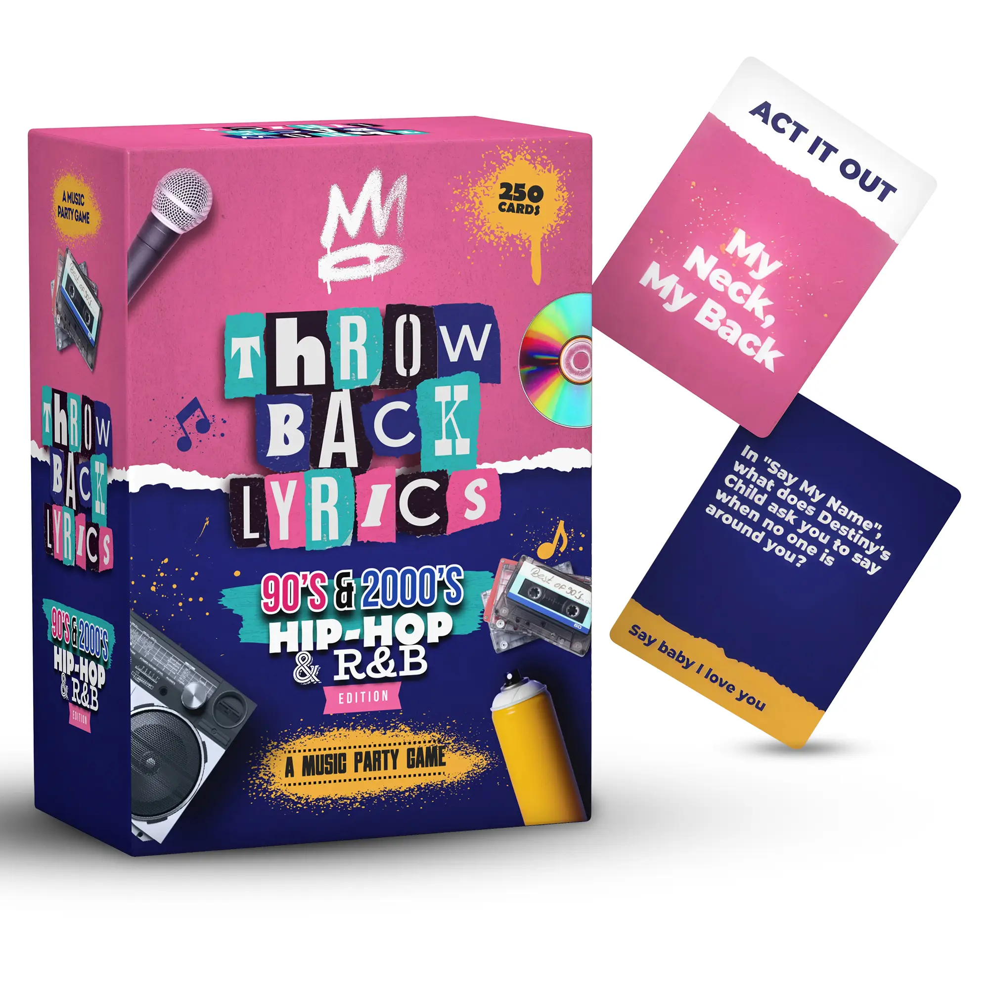 Throwback Lyrics - The 90s & 2000s Hip-Hop & R&B Music Party Game 250 Trivia Cards & Charades for Game Nights, Date Nights & Family Gatherings