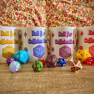 Roll for Caffeination DND Mug, Dungeons and Dragons Dice Mug Cute Handmade