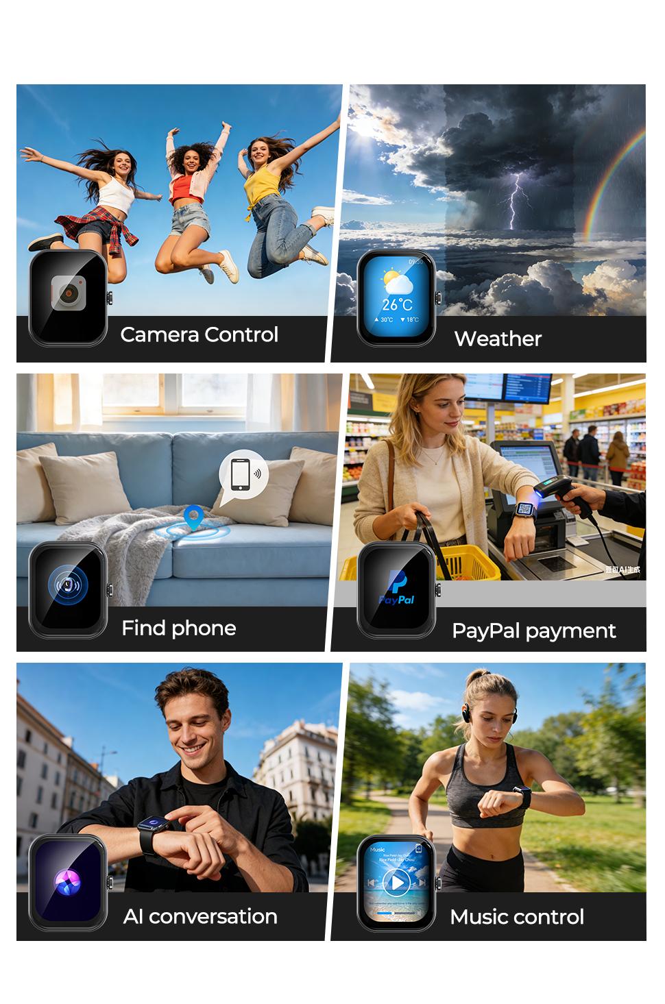 1.87" Touch Screen Smart Watch, Heart Rate Blood Pressure Sleep Monitor, AI Translation Watch, Digital Fitness Watches with Call Function Sports Modes, Multifunctional Electronic Fitness Smartwatch, Wearable, Waterproof Smartwatch for iPhone and Android