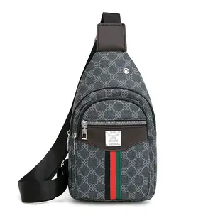 Men's Multifunction Messenger Bag with Earphone Hole Sporty Style Zip Closure & Stylish Black Red Green White Stripe Multisport Pack Side Pouch