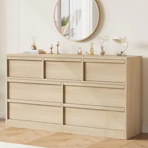 GAOMON 7 Drawer Dresser for Bedroom, 54in Wide Natural Oak 7 Chest of Drawers with Large Storage, Wooden Dresser Organizer for Living Room, Nursery, Entryway