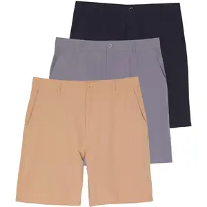 Real Essentials 3-Pack Men's 9" Casual Sports Shorts - Flat Front, Zipper Closure, Multiple Pockets, Plus Size Available for Work, Hiking, Active Use