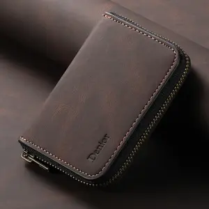 Denior |  RFID-Blocking Zipper Wallet with Multiple Card Slots | Faux Leather | Strong Magnetic Attachment to Phone | Secure ID & Credit Card Holder | Sleek Brown Design | Perfect Gift for Men on Valentine's, Father's Day & More, Card Holder Wallet