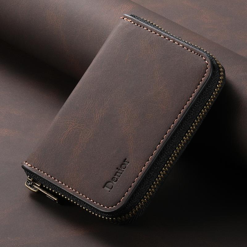 Denior |  RFID-Blocking Zipper Wallet with Multiple Card Slots | Faux Leather | Strong Magnetic Attachment to Phone | Secure ID & Credit Card Holder | Sleek Brown Design | Perfect Gift for Men on Valentine's, Father's Day & More, Card Holder Wallet