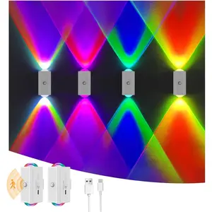 Motion Sensor Rechargeable Night Light Color Changing, 8 Colors Sunset Projector Lamp,  Stick-  Sunset Lamp for Room Decor,USB-C Dimming & No Drill Installation(RGB,2 Pack)