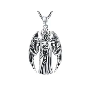 S925 sterling silver large grim reaper death necklace vintage death pendant