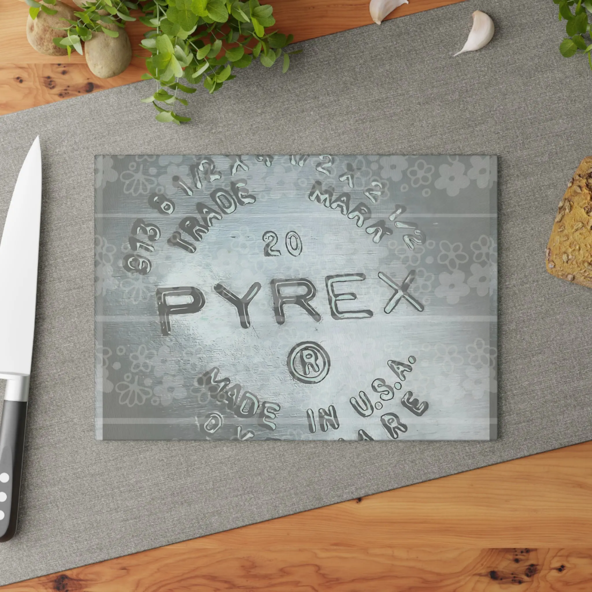Vintage Pyrex Floral Crazy Daisy Glass Cutting Board - Retro Kitchen Decor