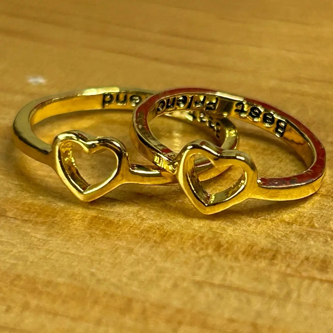Gold Plated Rings for Women, Classic Heart or Plain Band Design, Dainty Fashion Jewelry with Shiny Finish, Sold Separately, Romantic Gift, Elegant, Female, Metal Coating