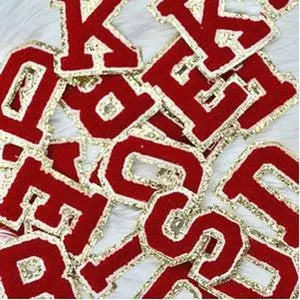 Red/White with Gold Glitter Chenille Letters