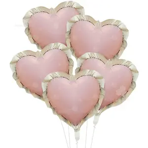 5pcs 27 Inch Lace Heart Aluminum Foil Balloons, Perfect for Birthday, Wedding, Proposal, Mother's Day, Valentine's Day, Anniversary Party Decorations