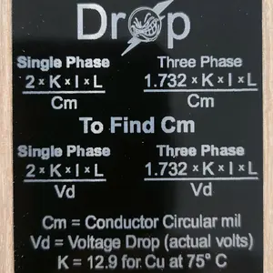 Voltage Drop Aluminum Cheat Sheet Card