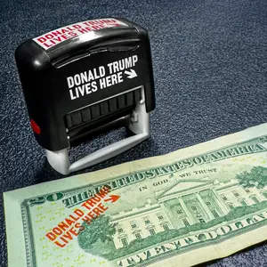 "Donald Trump Lives Here" Currency Stamp Imprint Design Durable High-Quality Rubber Stamp with Clear Precise Imprint for U.S. $20 Bills Support