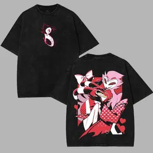 Blitzo x Stolas Helluva Boss V2 Graphic T-Shirt, Hazbin Hotel Comic TV Show Shirt, Streetwear Cotton Menswear Top for Fans