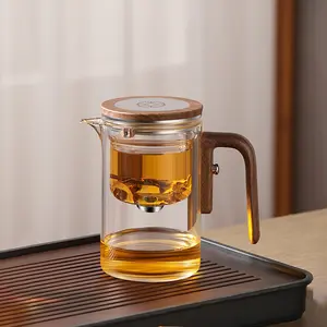 Glass Tea Infuser Pot with Wooden Handle, Glass Tea Infuser with Wood Handle, Tea Pot with Infusers for Loose Tea, Enchanted Teapot with Strainer, Clear Tea Kettle with Infuser Lid