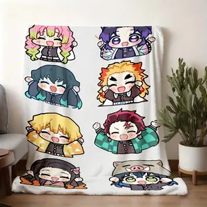 2026 new model printed with patterns Demon Themed Flannel Blanket, Anime Q Version Hashira Characters Tanjiro Nezuko Co-branded Warm Blanket, Home Bedroom Sofa Blanket, Dormitory Lunch Break Air Con