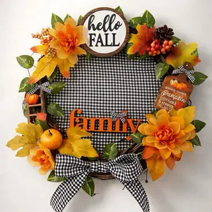 Country Pumpkin Bee Paradise Wreath Sunflower & Honey Bee Front Door Decor Spring Summer Farmhouse Wreath for Autumn Vibes and Rustic Themes