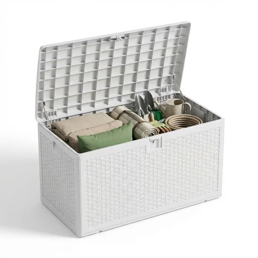 Garvee 99 Gallon Waterproof Large Resin Deck Box - Lockable Storage Container for Patio Cushions, Pillows, Garden Tools, Pool Floats - Indoor/Outdoor Use - White, Brown, Black - 50" L x 26" W x 25" H