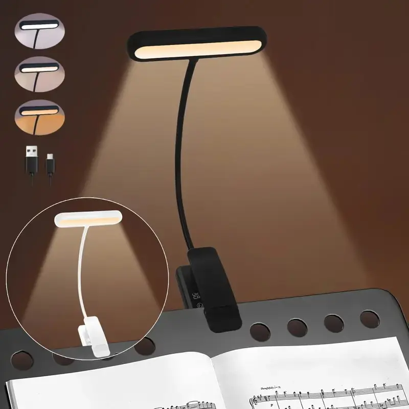 Rechargeable Portable LED Clip-On Lamp, Eye-Friendly LED, Adjustable Brightness, 3 Color Temperatures, Memory Function, 80-Hour Battery, Lightweight Night Reading Lamp for Bed & Travel
