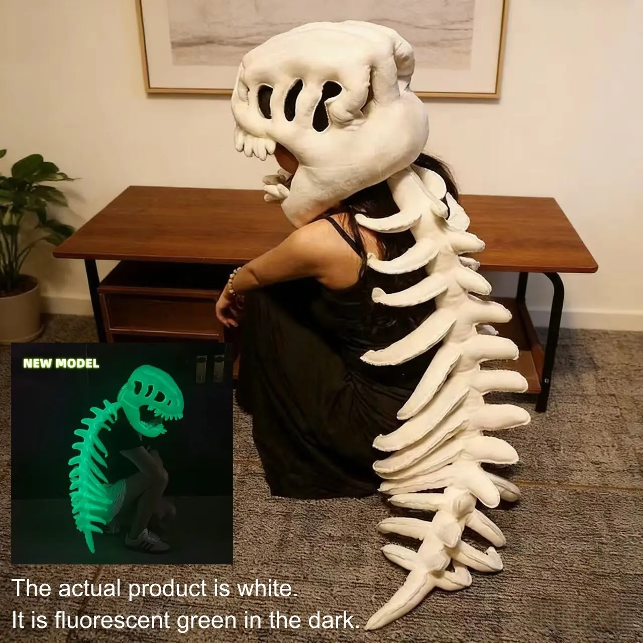 Glow-In-The-Dark Dinosaur Skeleton Mask Headpiece, Funny Adult Kids Glow Hat Costume, Cool Party Prop Cosplay, Valentine Christmas Halloween Gift, Party Event Props, Party Accessories, Themed Headwear, Dinosaur Themed Design