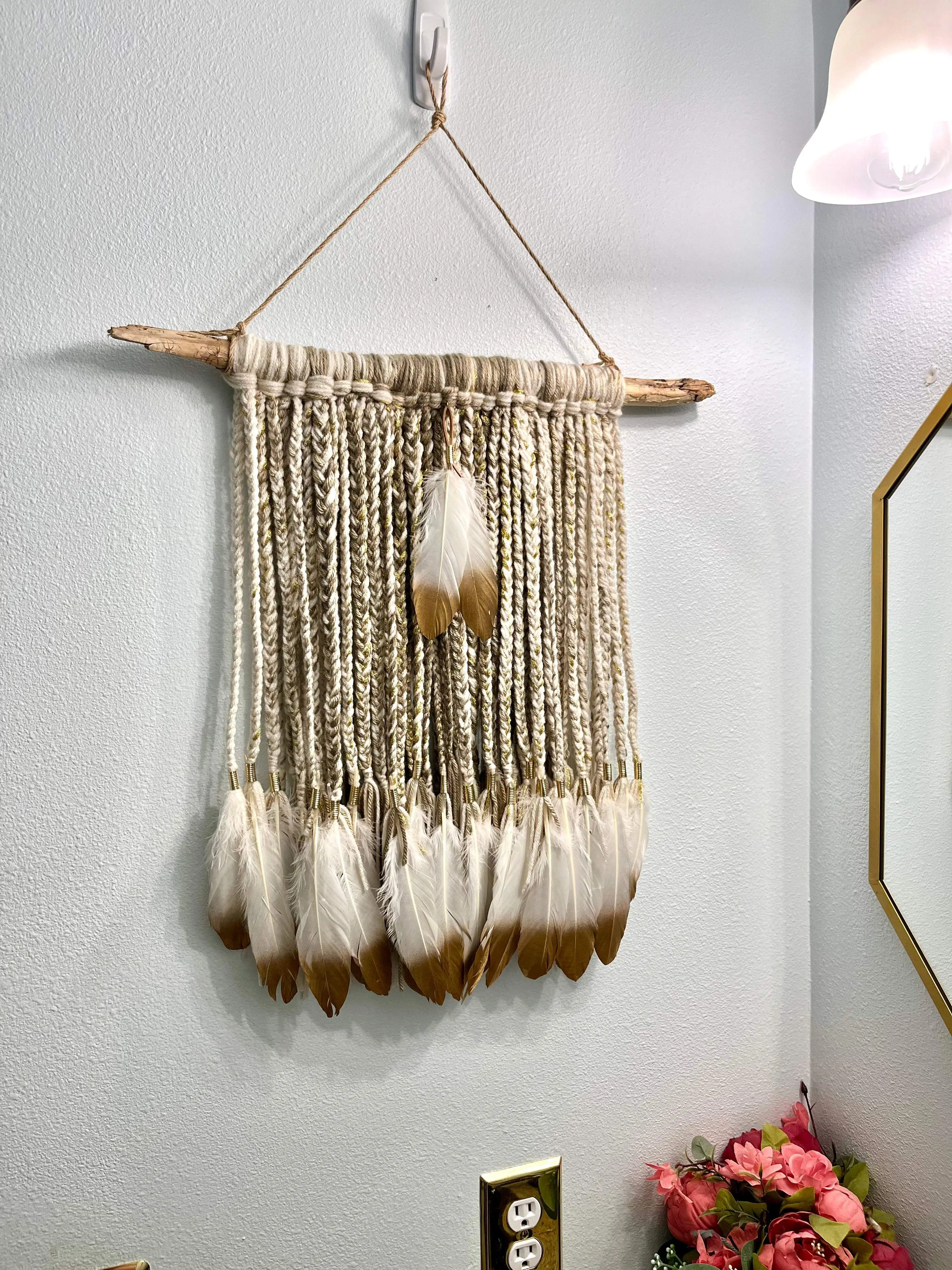 Puget Sound Driftwood Boho Wall Art Decor Hanging in White and Cream