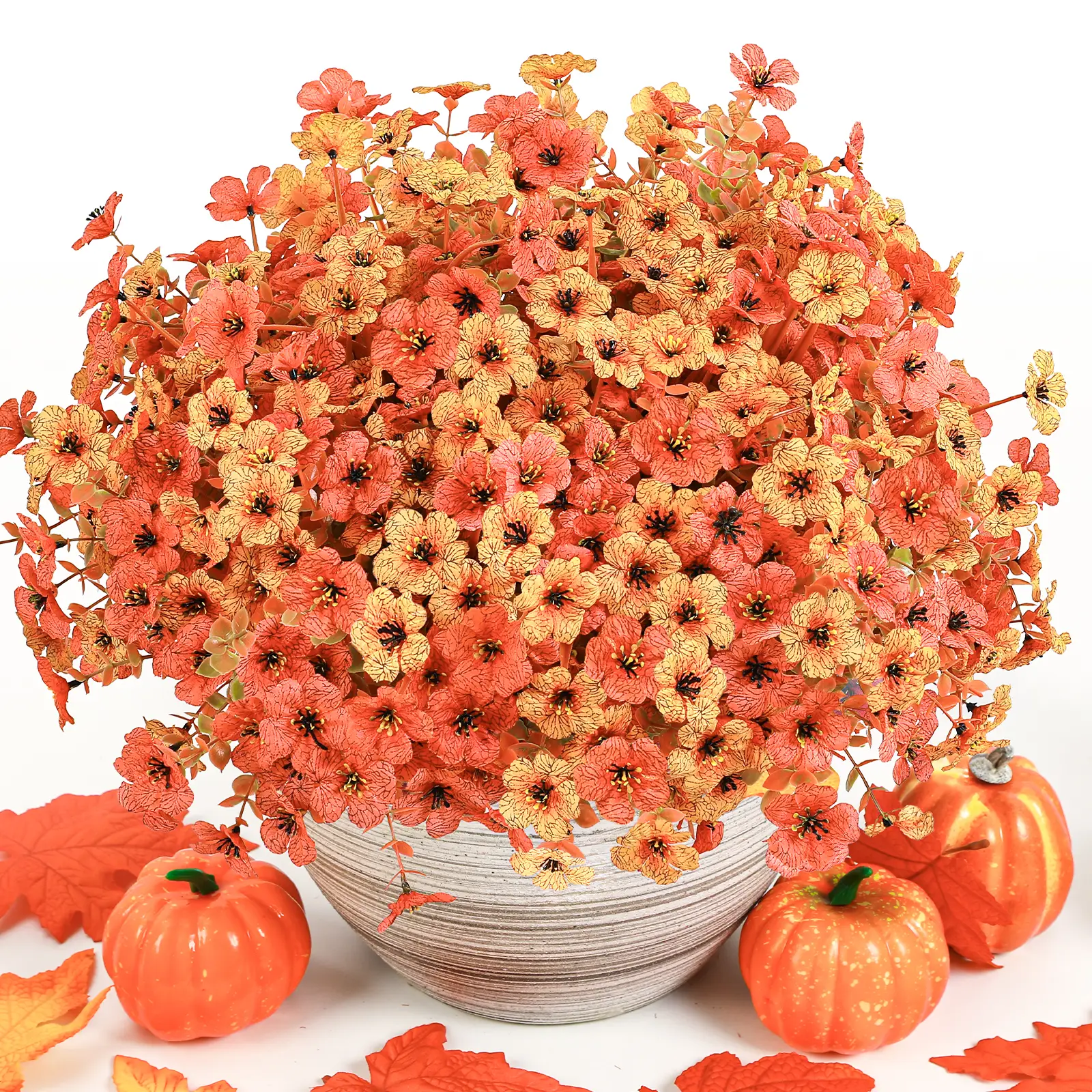 24 Bundles of Fall Artificial Flowers – UV Resistant Eucalyptus & Violet Stems for Indoor/Outdoor Decor, Perfect for Porches and Gardens