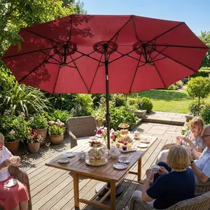 YJ-Outdoor Umbrella for Patio,13FT Double-Sided Pool Patio Table Umbrella with Fade Resistant Canopy, Rectangle Market Umbrellas Large Table Umbrella for Pool Deck Garden Backyard, Tan
