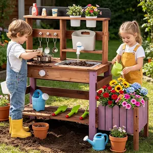 Costzon Wooden Kids Play Kitchen, Outdoor Mud Kitchen with Removable Sink, Water Box & Faucet, Stove Top, Storage Shelves, Fun Backyard Pretend Kitchen Playset mothersdaygift,Summervibes