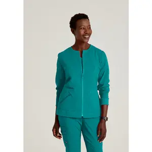 Grey's Anatomy Spandex Stretch Millie 3-Pocket Princess Line Warm-Up Crewneck Scrub Jacket