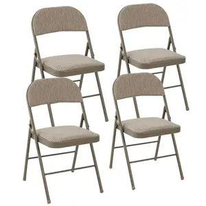4 Pack Folding Chairs with Padded Cushion and Back - Fabric Stackable Portable Dining Chiars Set, for Home and Office, Conference, Wedding, Party, Patio, Garden, for Indoor Outdoor
