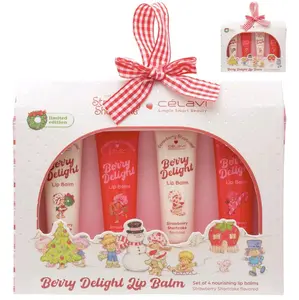 Delight Lip Balm Set - Limited Edition 4 Nourishing Lip Balms with Strawberry Shortcake Flavor Aroma Daily Scent